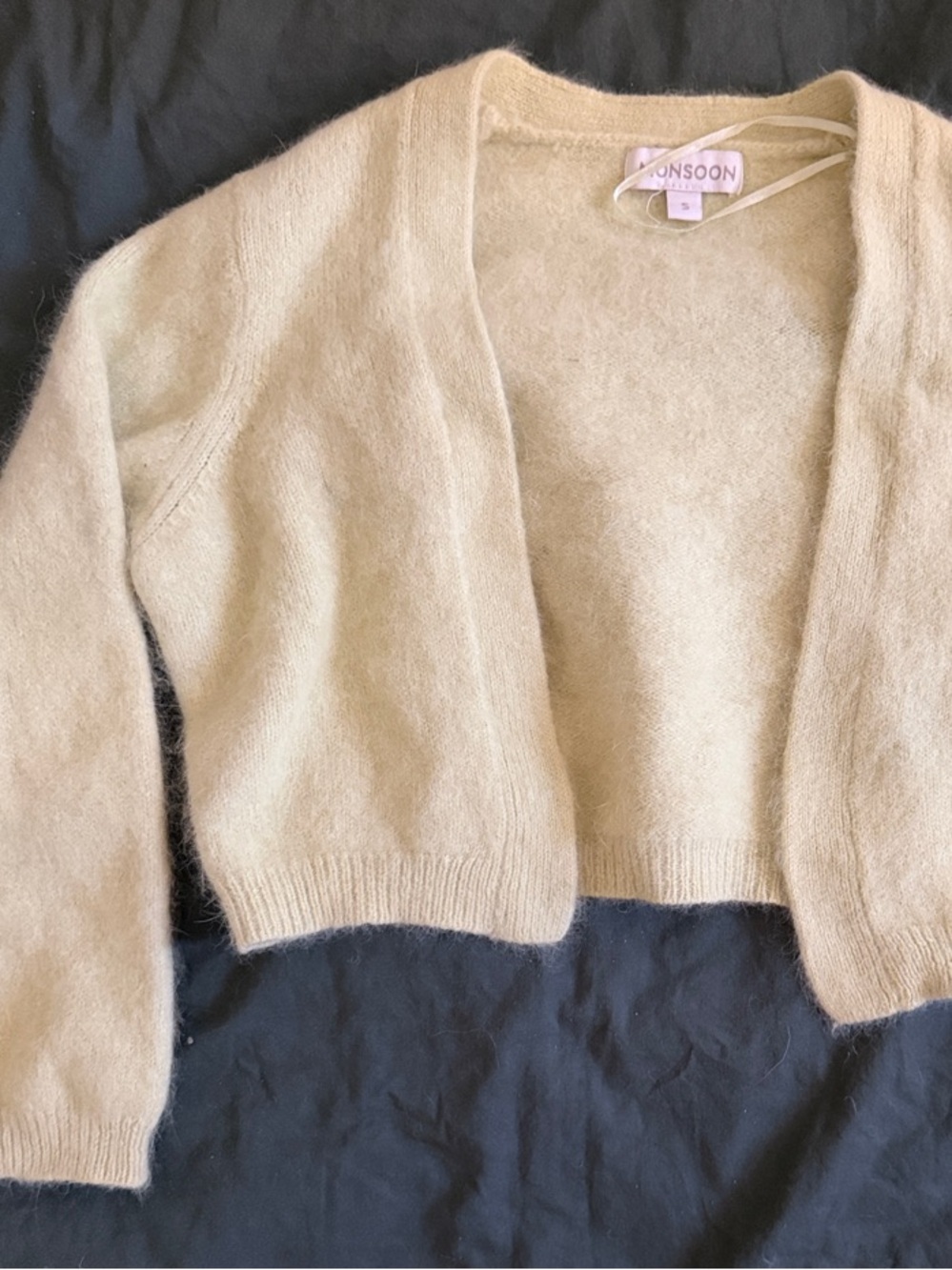 Monsoon pastel green Cropped Open-Front Cardigan